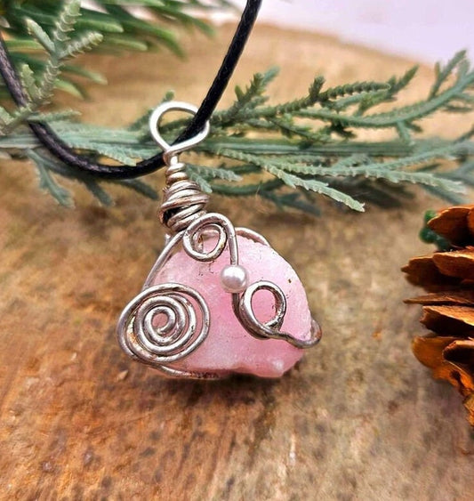 Raw pink calcite wire-wrapped crystal pendant — My Aura Gemstones