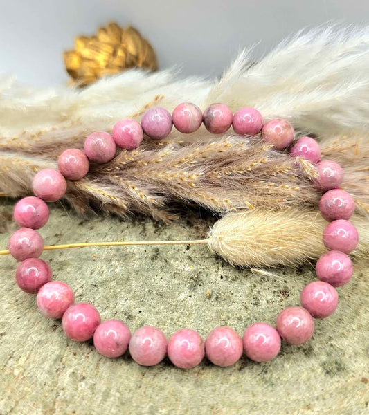 Natural rhodonite 7mm round bead healing crystal bracelet — My Aura Gemstones