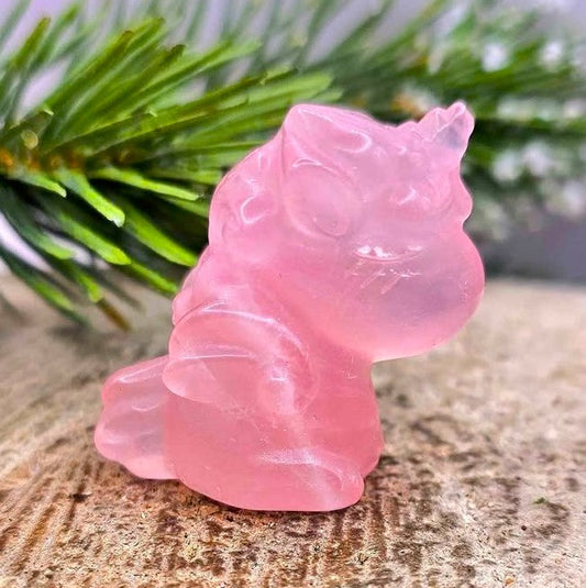 Natural rose quartz hand-carved sleeping unicorn crystal decor figure — My Aura Gemstones