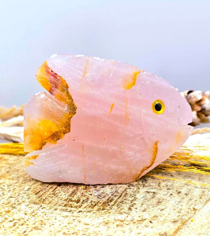 Rose quartz fish figurine from the Ocean Treasures Crystal Set — My Aura Gemstones