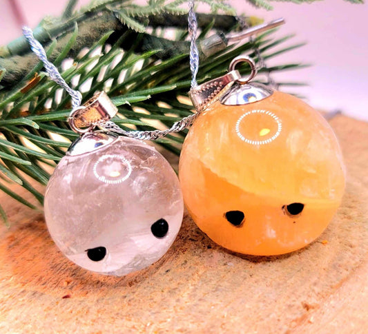 Hand-carved citrine shy hedgehog crystal pendant — My Aura Gemstones