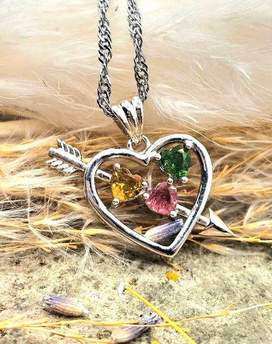 Natural tourmaline gemstones arrow heart crystal pendant necklace — My Aura Gemstones
