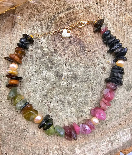 Natural tourmaline mixed colors chips healing crystal bracelet — My Aura Gemstones