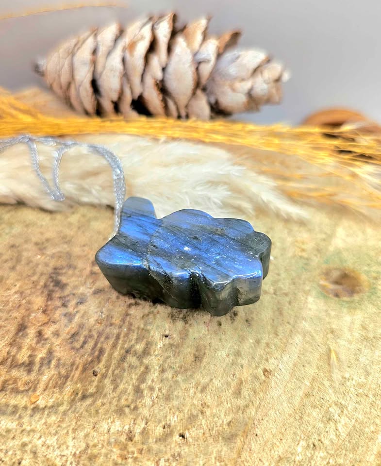 labradorite cheerful rabbit with flower pendant — My Aura Gemstones