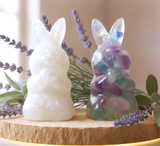 Crystal and fluorite chips resin rabbit decor figurine-My Aura Gemstones