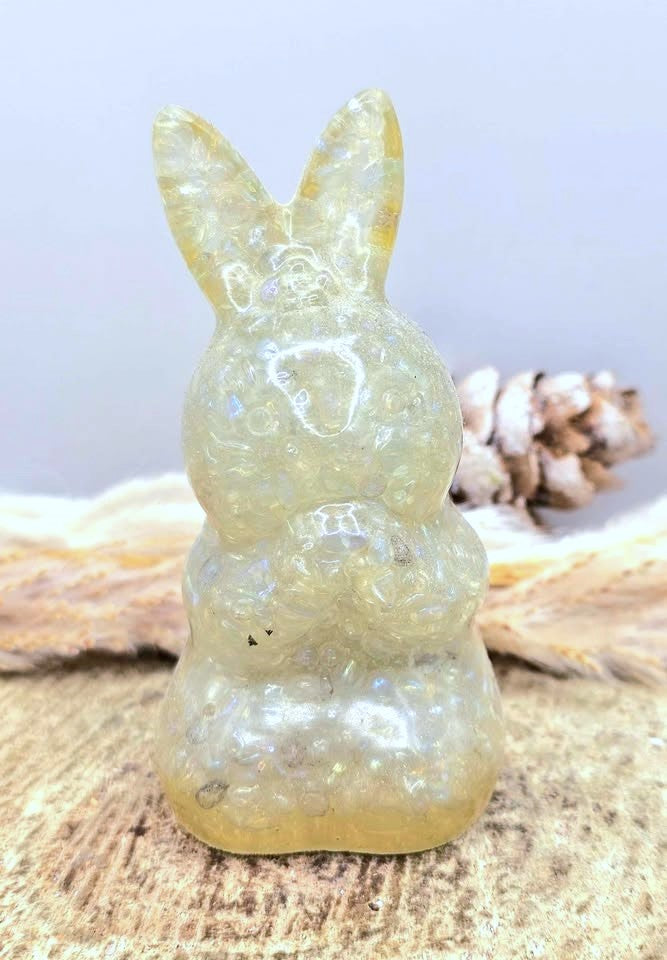 Nature Crystal Chips Resin 3" Rabbit Figurine front view-My Aura Gemstones 
