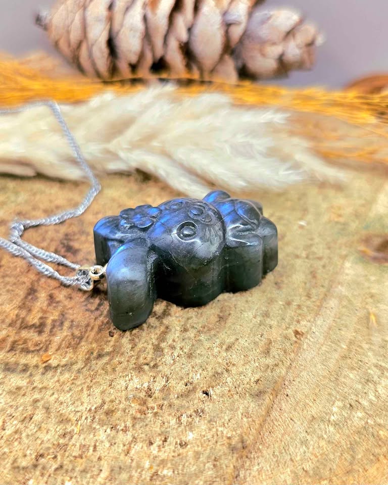labradorite cheerful rabbit with flower pendant — My Aura Gemstones