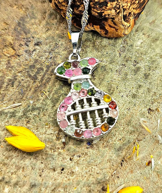Rainbow tourmaline gemstone abacus coin bag crystal pendant necklace — My Aura Gemstones