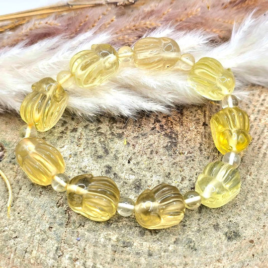 Rare nature citrine hand-carved nine tails fox wealth healing crystal bracelet — My Aura Gemstones