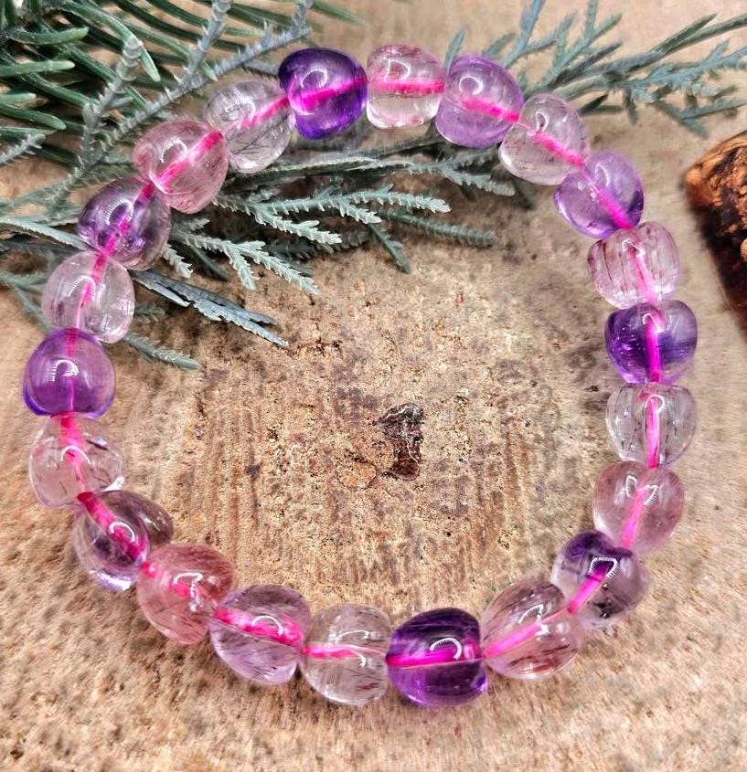 Rare nature super seven crystal 3D strawberry beads healing bracelet — My Aura Gemstones