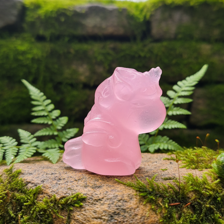 Hand-carved rose quartz unicorn crystal figure — My Aura Gemstones