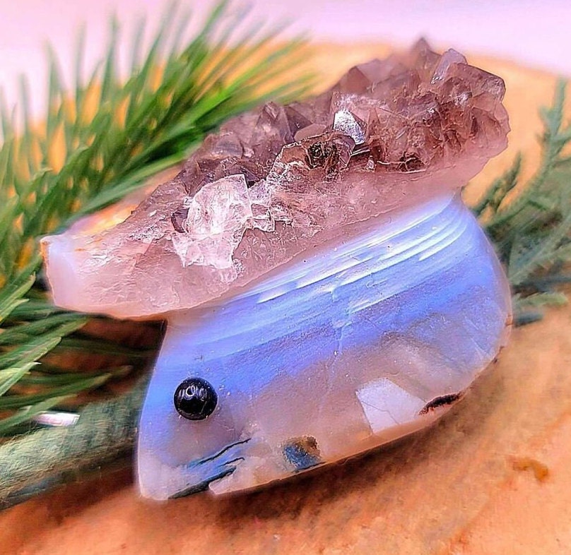 Adorable nature smoky cluster hand-carved druzy mouse crystal decor figure — My Aura Gemstones