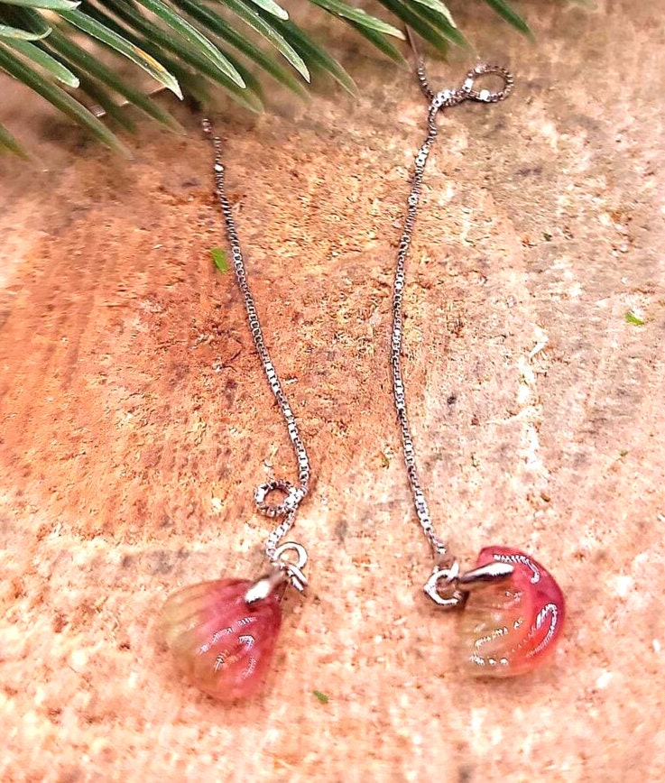 Premium grade nature watermelon tourmaline hand-carved comb shell 925 earring — My Aura Gemstones