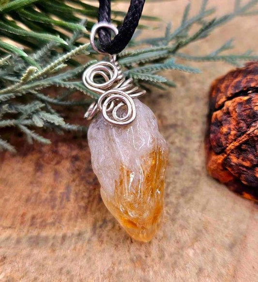 Yellow citrine tooth wire-wrapped crystal pendant necklace — My Aura Gemstones