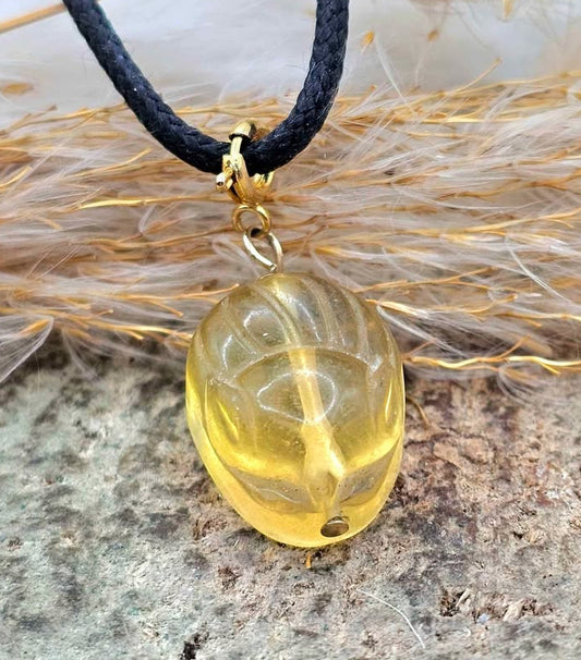 Natural yellow fluorite carved sleeping nine tails fox crystal pendant necklace — My Aura Gemstones