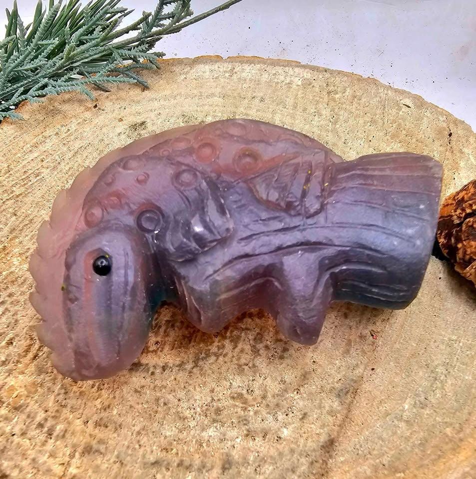 Nature Purple Fluorite Hand Carved 3" Lizard Figure Decor