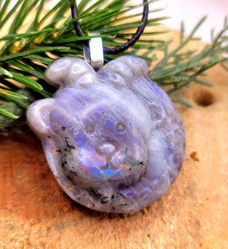 Nature Labradorite Flashy Carved Horoscope Big Round Pendant Necklace