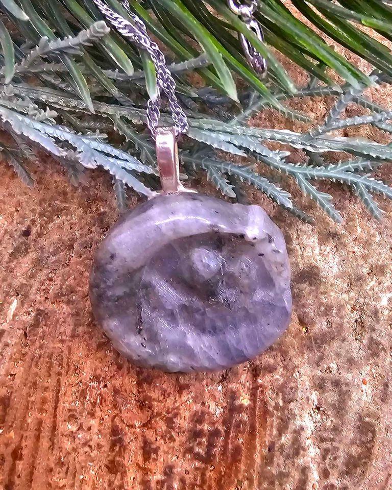 Nature Labradorite Rainbow Flash Hand Carved Castle On Moon Pendant Necklace