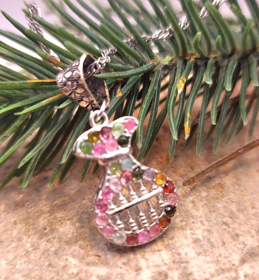Unique Nature Mixed Color Tourmalines Coin Bag Shape Abacus Pendant Necklace