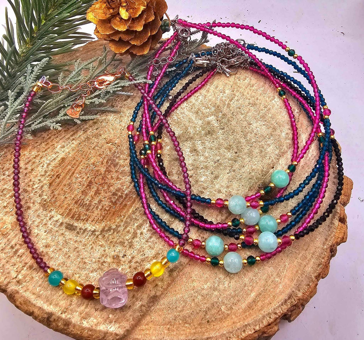 Crystal stone colorful ankle bracelet from the Rainbow Stack Set - My Aura Gemstones