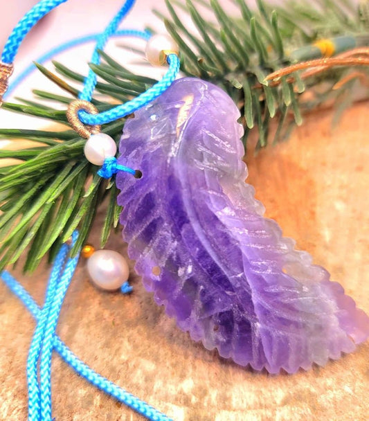 Beautiful Nature Fluorite Carved Purple leaf 2.2" Pendant Necklace