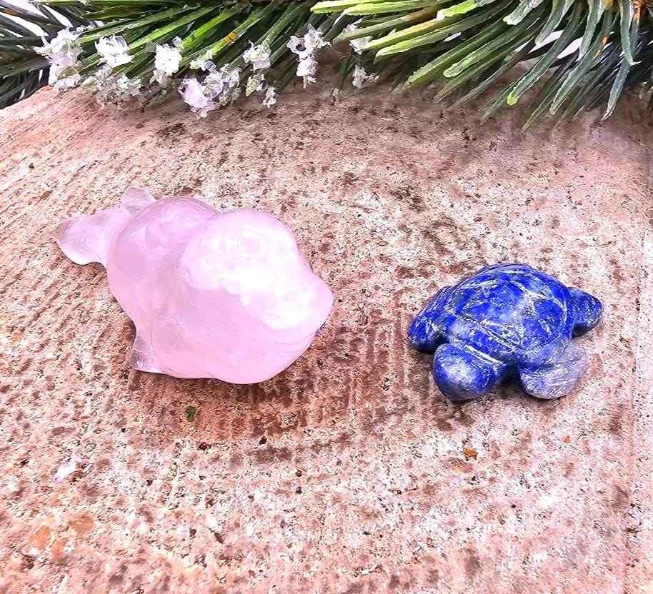 Nature Crystal Stone Carved Sea Seal & Turtle Figures