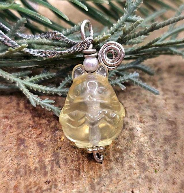 Nature Citrine Hand Carved Cute Totoro Inspired Pendant Necklace