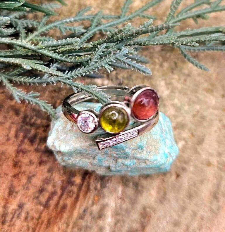Beautiful Mixed Tourmaline Adjustable Sparking Adjustable Ring
