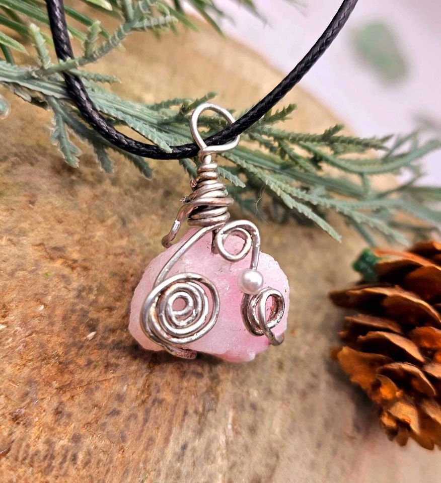 Beautiful Nature Pink Calcite Wire Wrapped Pendant Necklace
