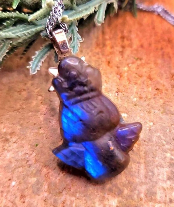 Nature Labradorite Flashy Carved Flying Angel Pendant Necklace