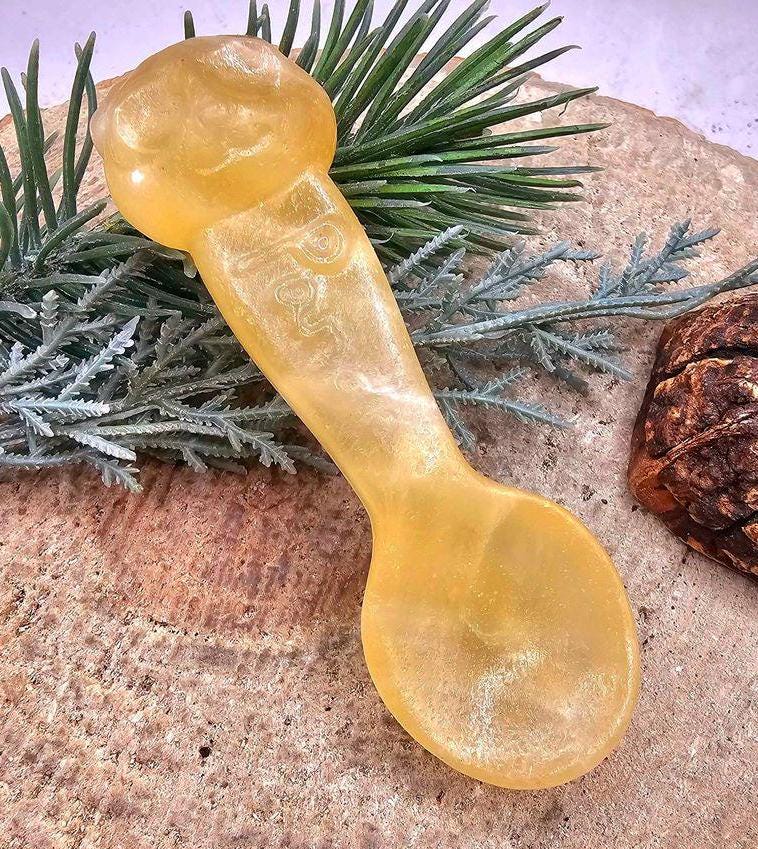 Nature Yellow Quartz Hand Carved Panda 3.2" Spoon.