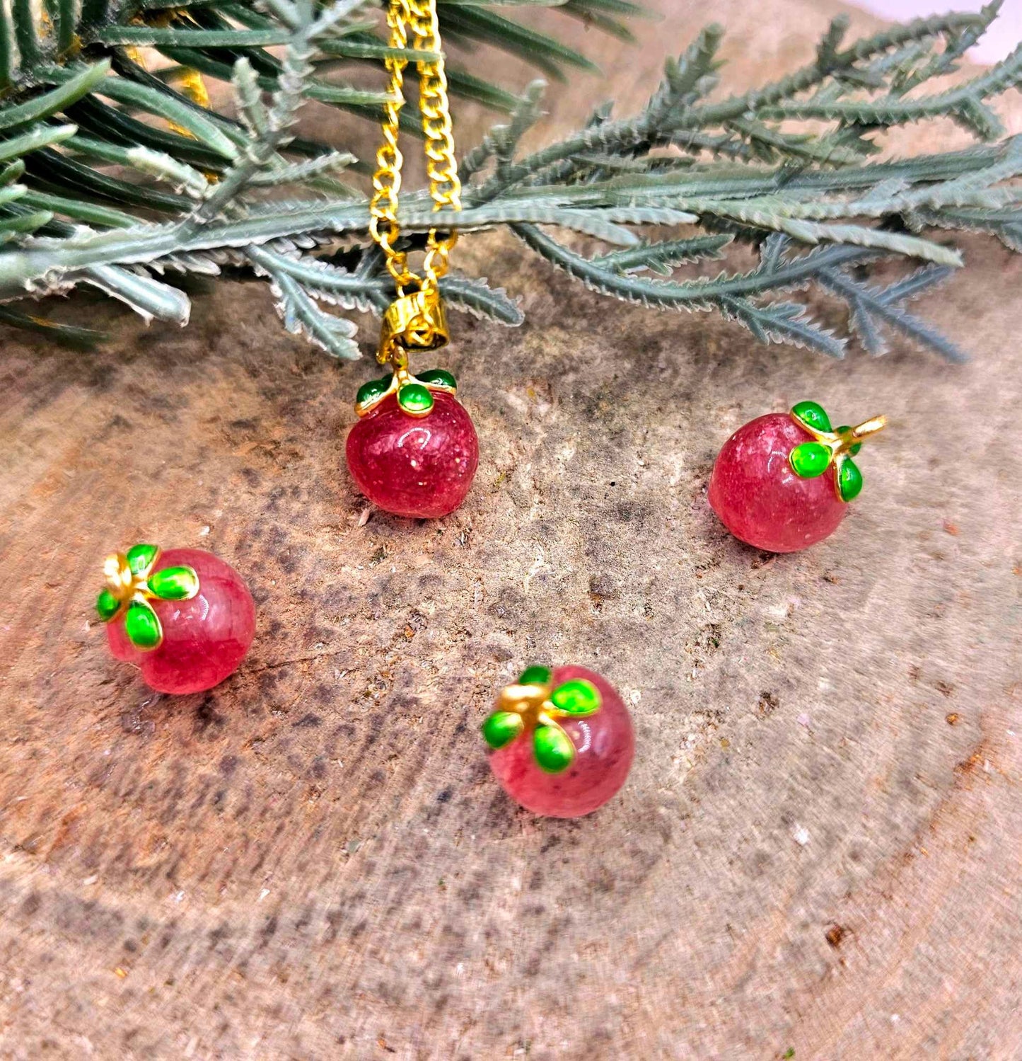 Cute Collection Of Nature Crystal Carved Mini Fruits Pendant Necklaces