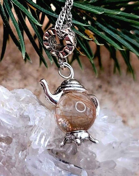 Unique Nature Gold Rutilated Sphere Magic Genie Lamps Pendant Necklace