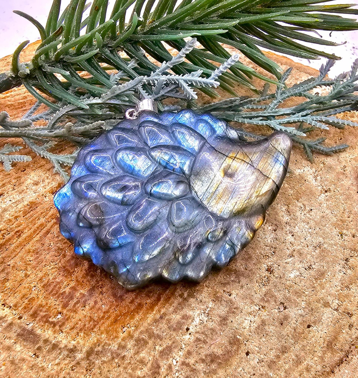 Nature Labradorite Carved Flashy Cute Hedgehog Pendant Necklace