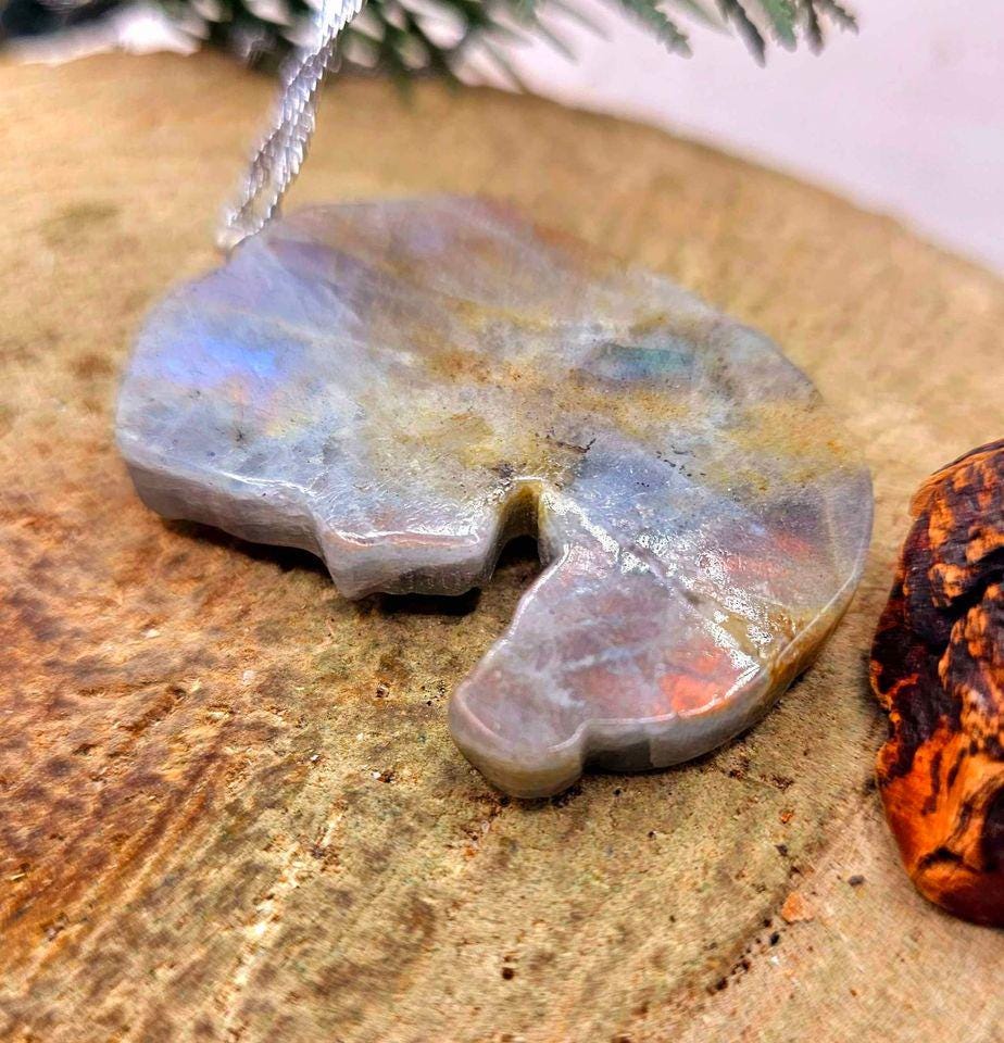 Nature Labradorite Carved Flashy Medusa Big Pendant Necklace
