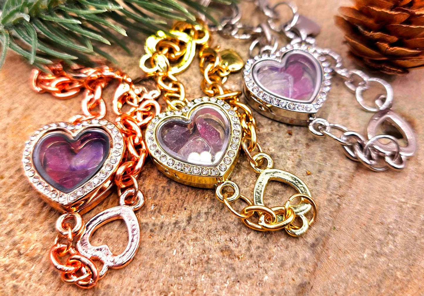 Floating Crystal Stone Openable Heart Locket Bracelet
