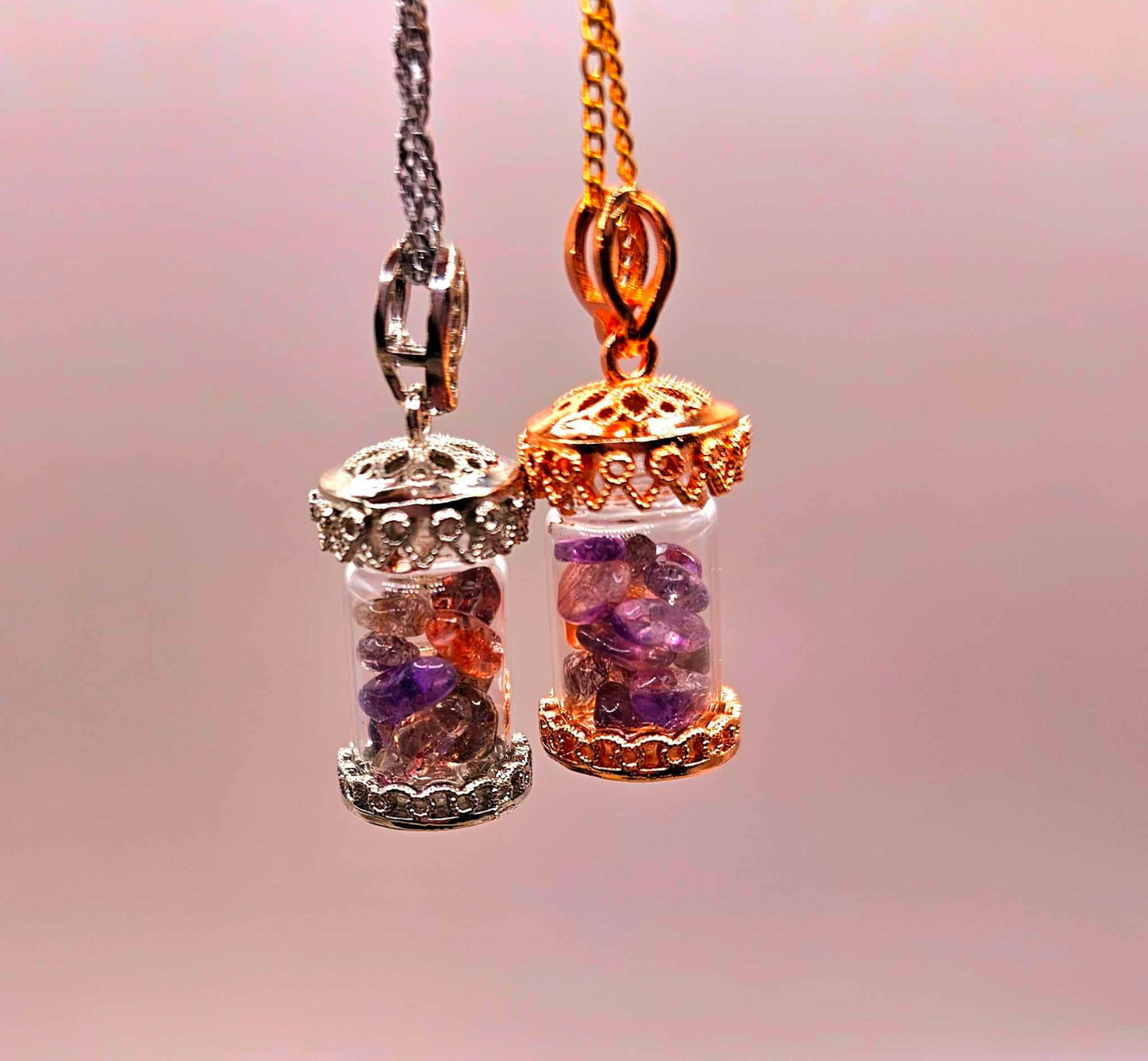 Floating Nature Super Seven Crystals Filled Bottle Pendant Necklace