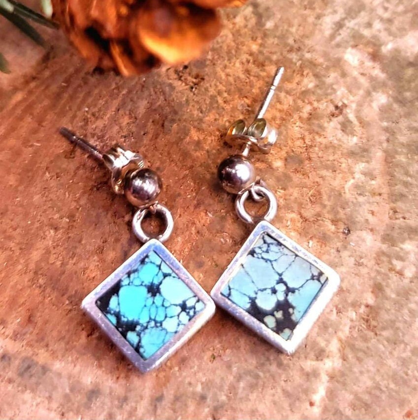 Beautiful Nature Turquoise Square Sterling Silver Earring