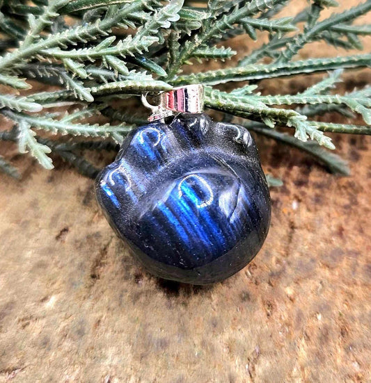 Nature Labradorite Carved Flashy Cute Animal Paw Pendant Necklace
