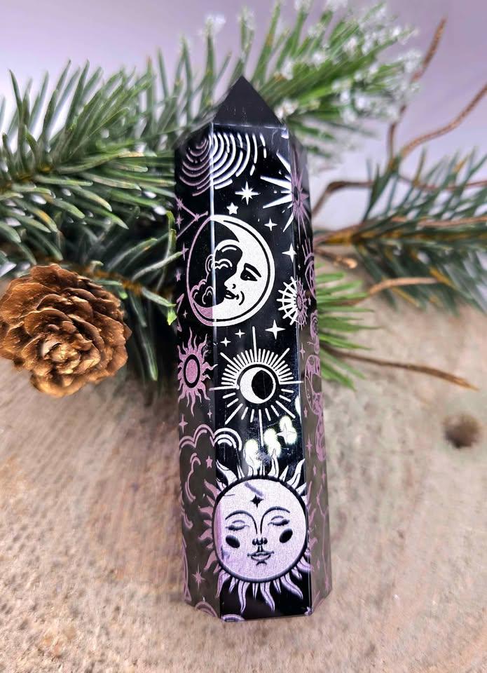 Nature Obsidian 4” Wand With Tarot Card Holder