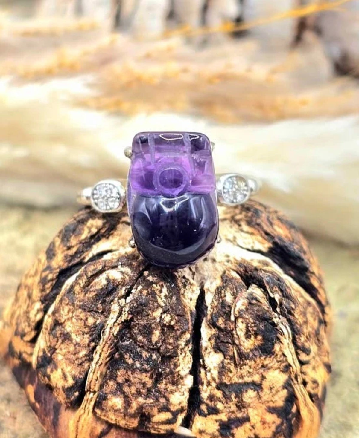 Natural Amethyst Pixiu Adjustable Ring
