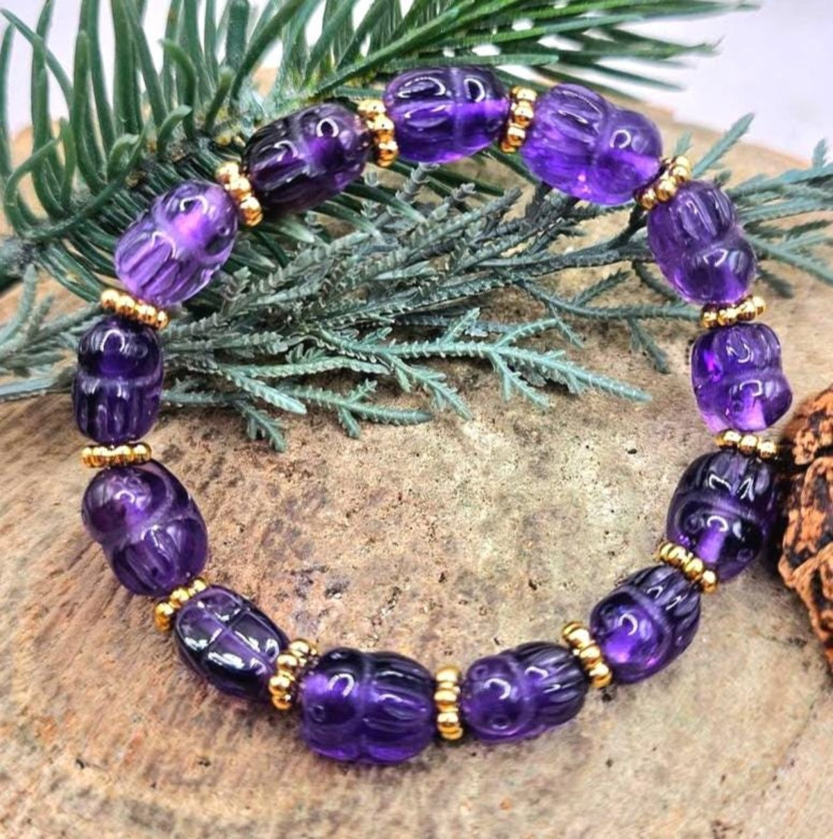 Amethyst Hand Carved Rabbit Beads Bracelet HD