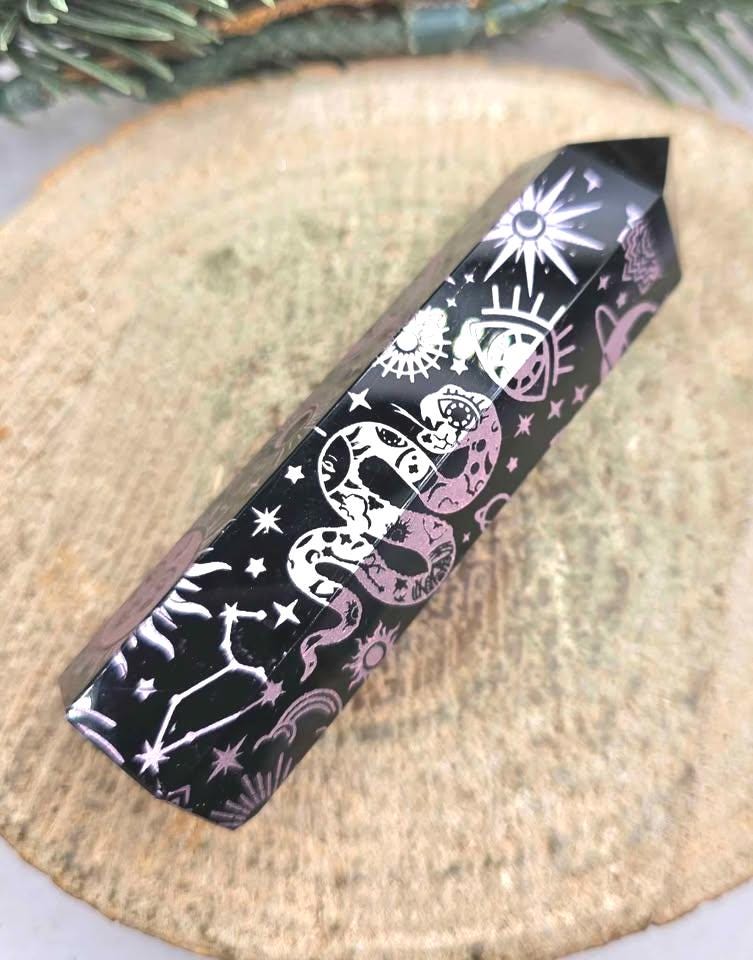 Nature Obsidian 4” Wand With Tarot Card Holder