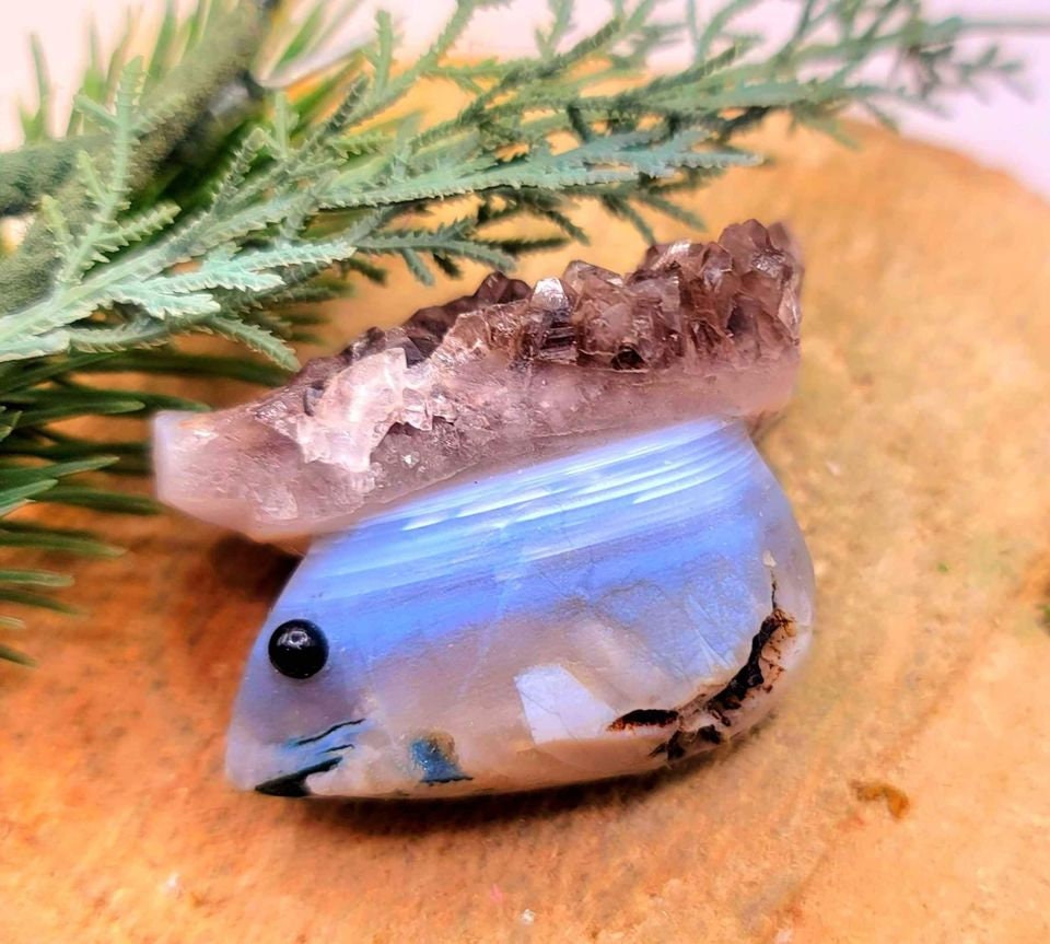 Adorable Nature Smoky Cluster Hand Carved Druzy Mouse Decor Figure