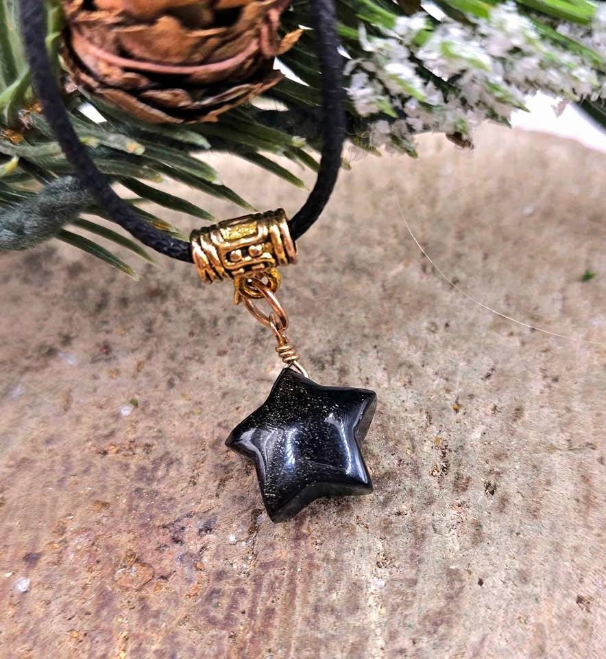 Nature Gold Obsidian Flashy Star Pendant Necklace