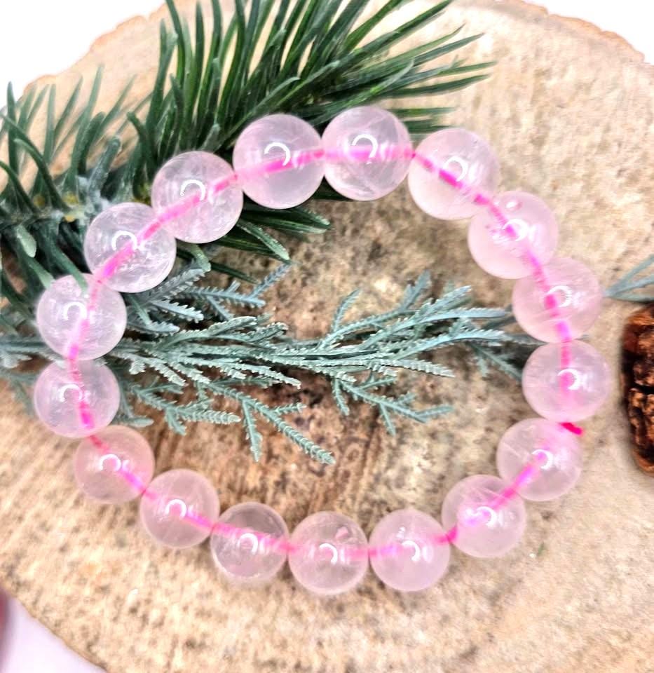 Nature Rose Quartz 12mm Round Beads Bracelet