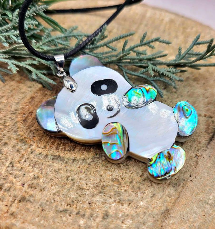 Adorable Nature Abalone Shell Cute Panda Pendant Necklace