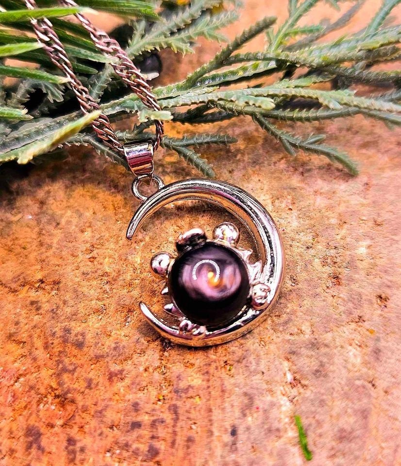 Nature Cat Eye Flash Silver Obsidian Tiger King Pendant Necklace