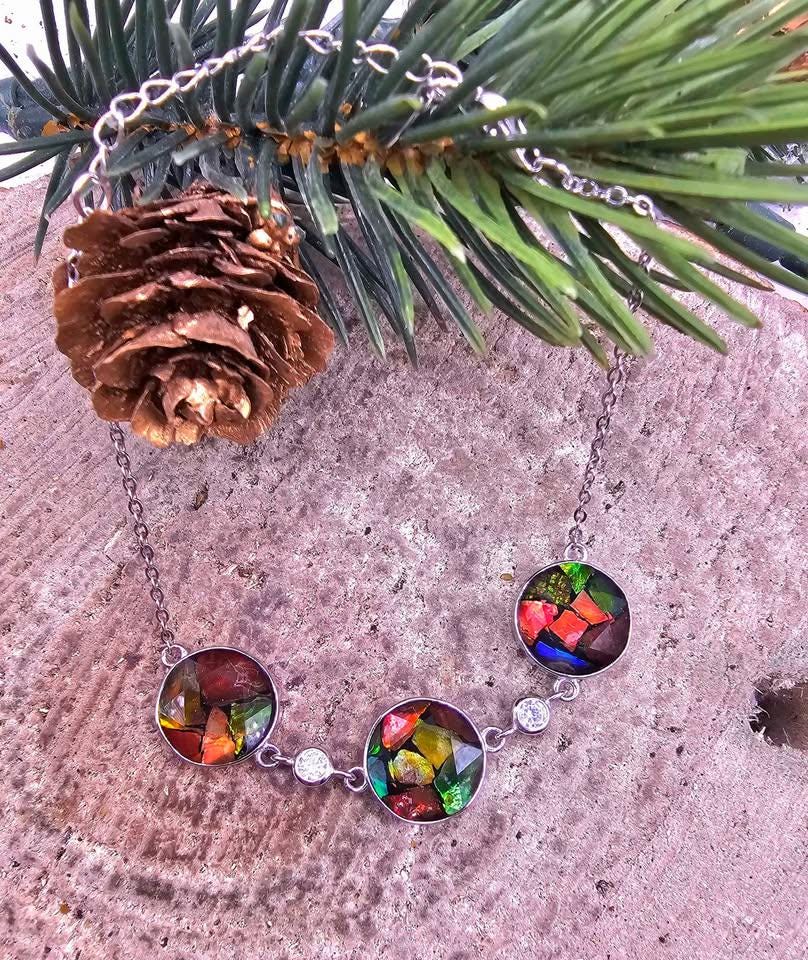 Nature Rainbow Flashy Ammolite Inlay 925 Bracelet