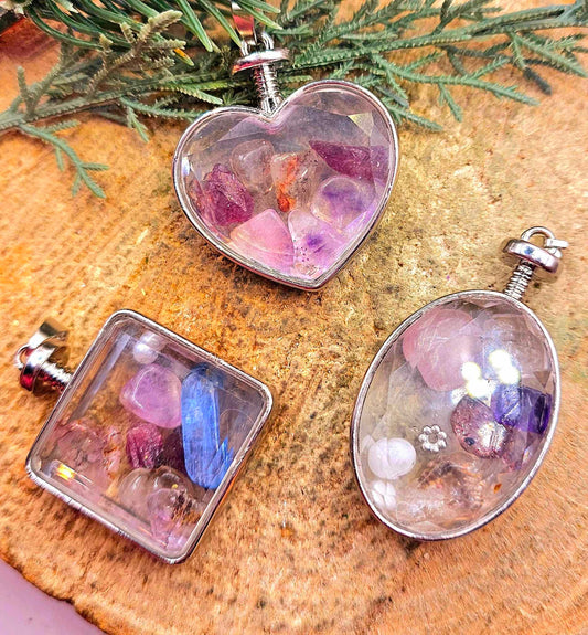 Nature Super Seven Mixed Stone Floating Pendant Necklace